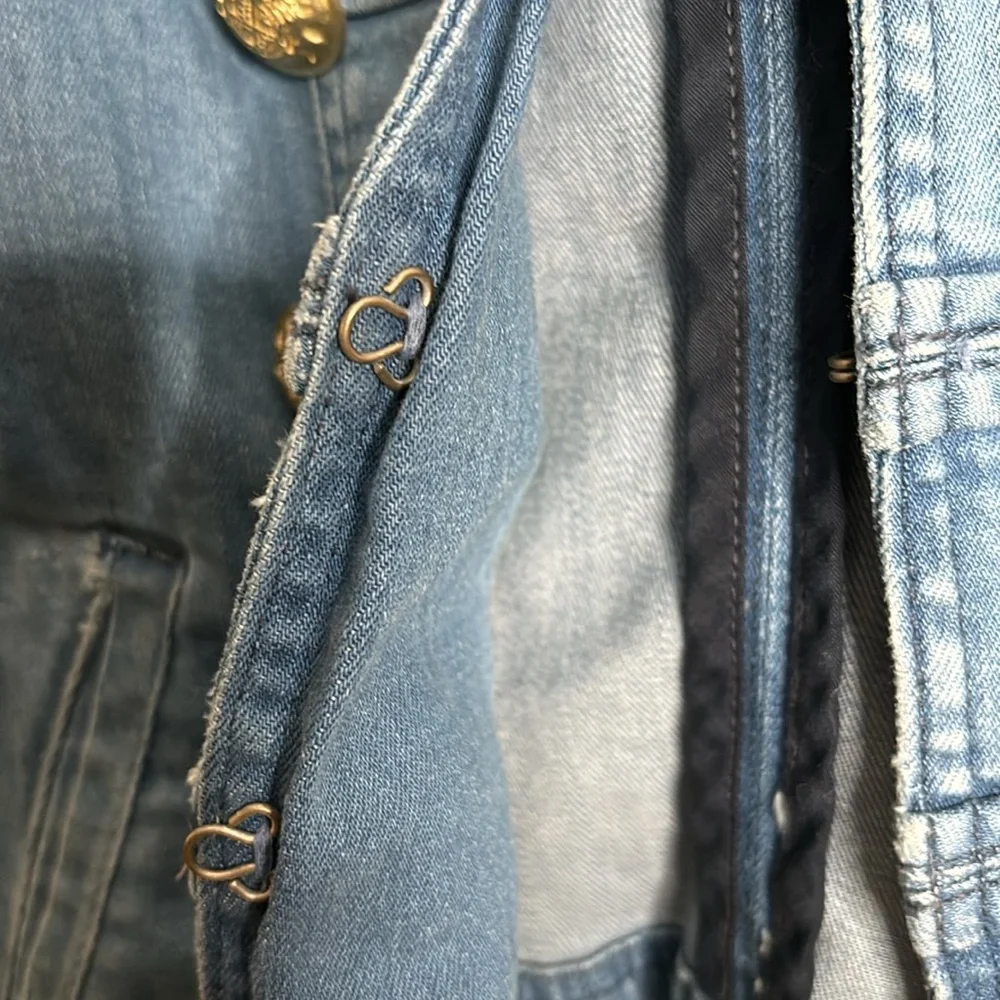 Free People Military Denim Jacket Gold Button Band Jacket XS - Picture 8 of 10